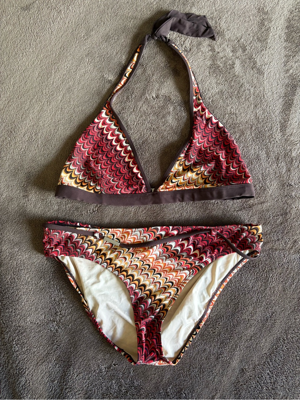 Authentic Vintage Jantzen 2-Piece Halter Bikini - 1970s Retro Print - Size 12